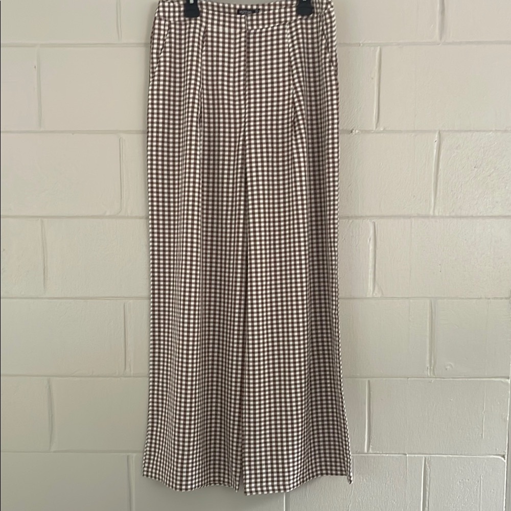 Nasty Gal Brown and White Checkered Pants